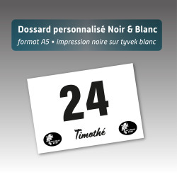 Dossard Tyvek personnalisé, indéchirable noir et blanc