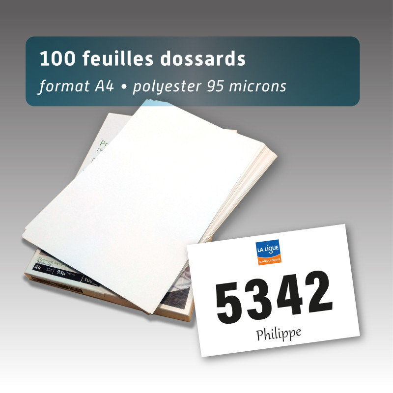 Lot 100 feuilles A5 Tyvek indéchirables pour imprimer vos dossards Lot 100 feuilles A5 Tyvek indéchirables pour imprimer vos dossards
