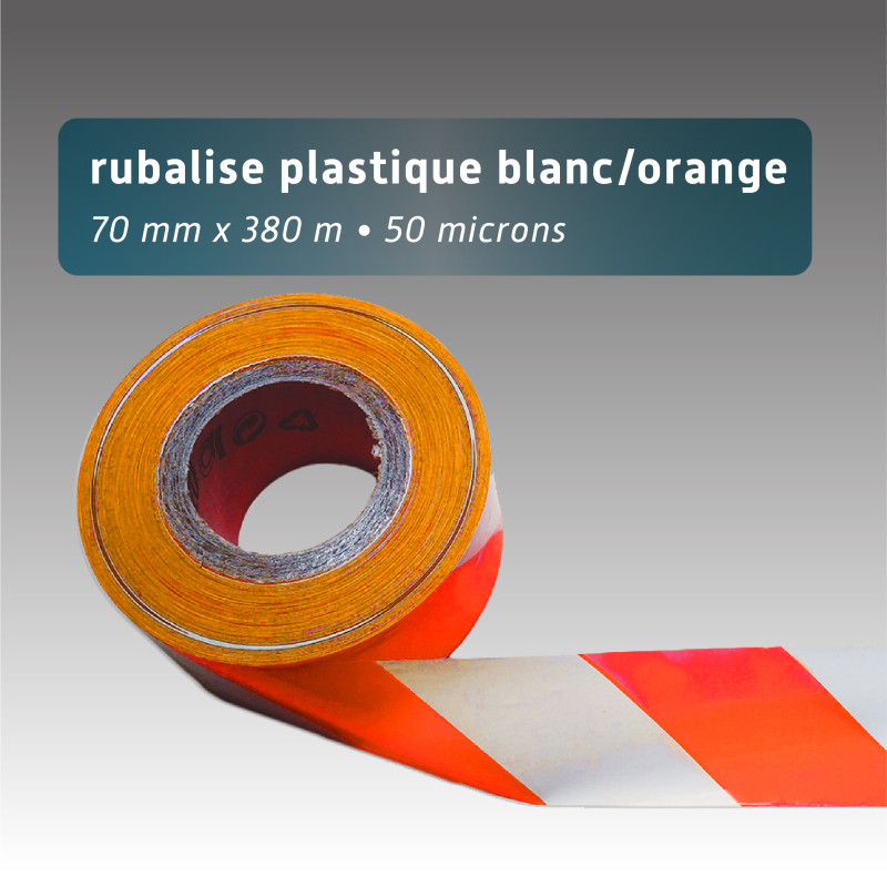 Rubalise plastique recyclée 70mm*380m blanc/orange Rubalise plastique recyclée 70mm*380m blanc/orange