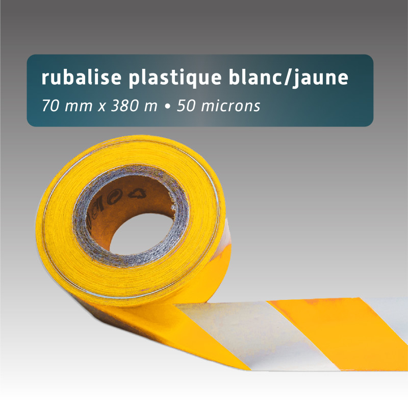 Rubalise plastique recyclée 70mm*380m blanc/jaune Rubalise plastique recyclée 70mm*380m blanc/jaune