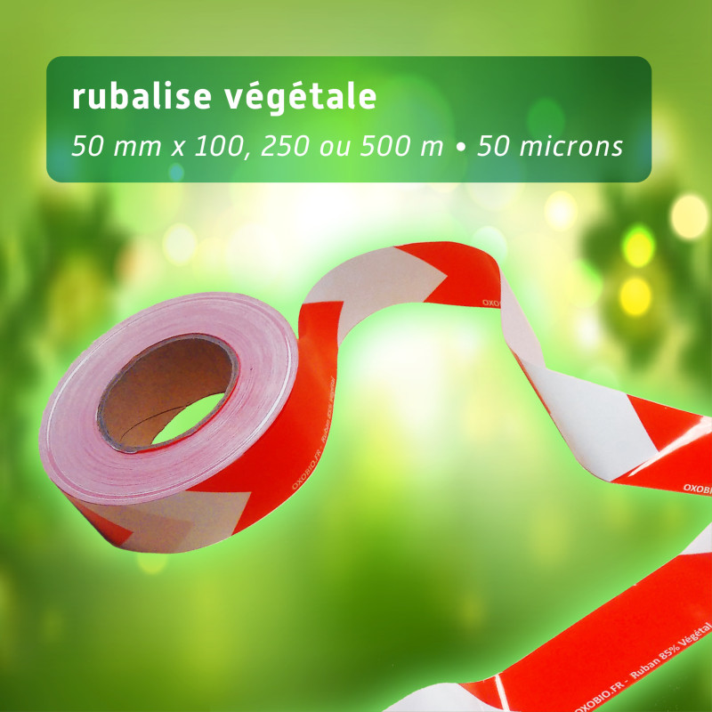 Rubalise en fibre végétale 90% à base de canne à sucre blanche/rouge écologique 50mm*100m | Balisage BIO Rubalise en fibre végétale 90% à base de canne à sucre blanche/rouge écologique 50mm*100m | Balisage BIO