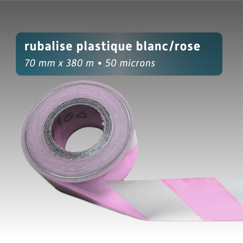 Rubalise plastique de chantier recyclée 70mm*380m blanc/rose Rubalise plastique de chantier recyclée 70mm*380m blanc/rose