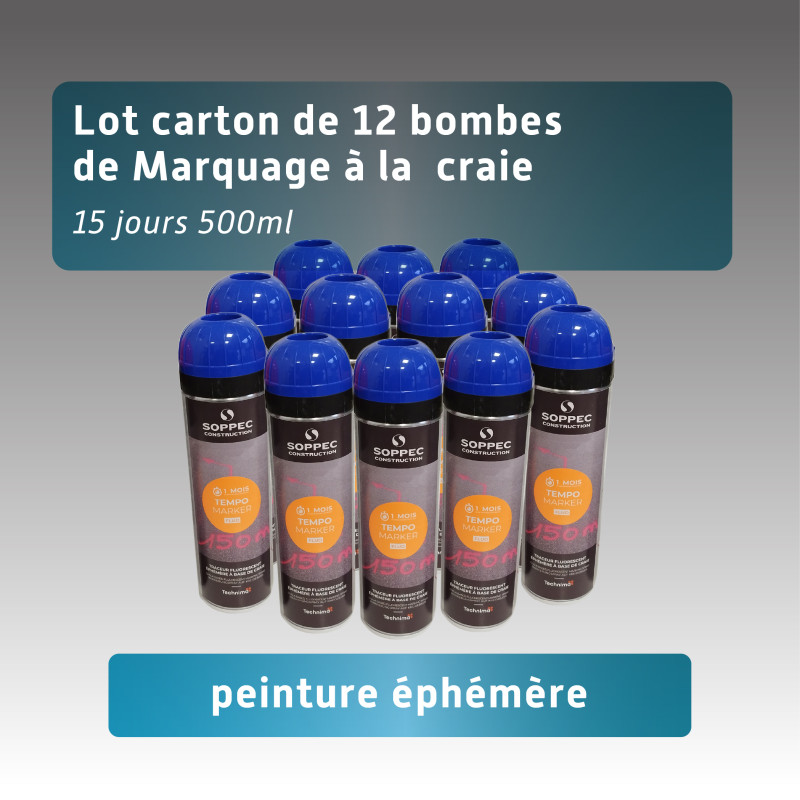 Lot 12 Bombes Marquage au sol éphémère 15 jours - craie - 3 couleurs - couleur unique Lot 12 Bombes Marquage au sol éphémère 15 jours - craie - 3 couleurs - couleur unique