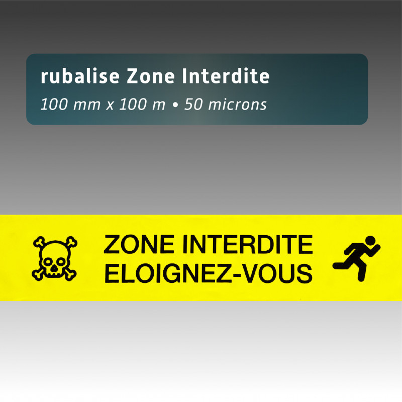Rubalise plastique "zone interdite éloignez-vous+tete de mort" 100mm*100m Rubalise plastique "zone interdite éloignez-vous+tete de mort" 100mm*100m