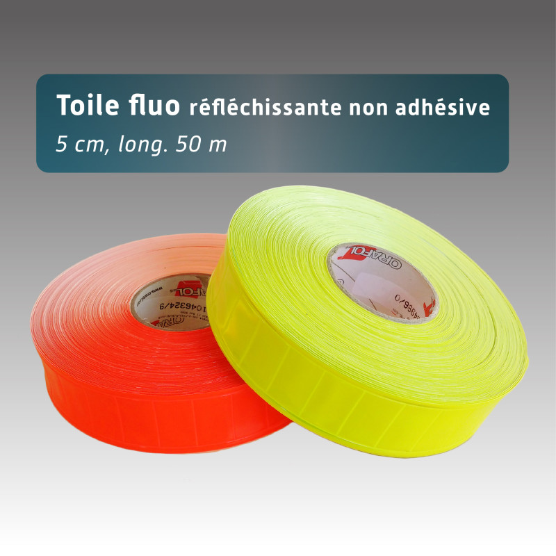 Rubalise toile fluo et réfléchissante non adhésive 50mm x 50 m | Balisage de nuit Rubalise toile fluo et réfléchissante non adhésive 50mm x 50 m | Balisage de nuit