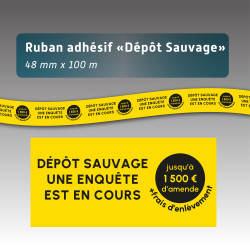 Ruban adhésif « Dépôt Sauvage » – 48 mm x 100 m – Ruban de signalisation pour déchets et ordures