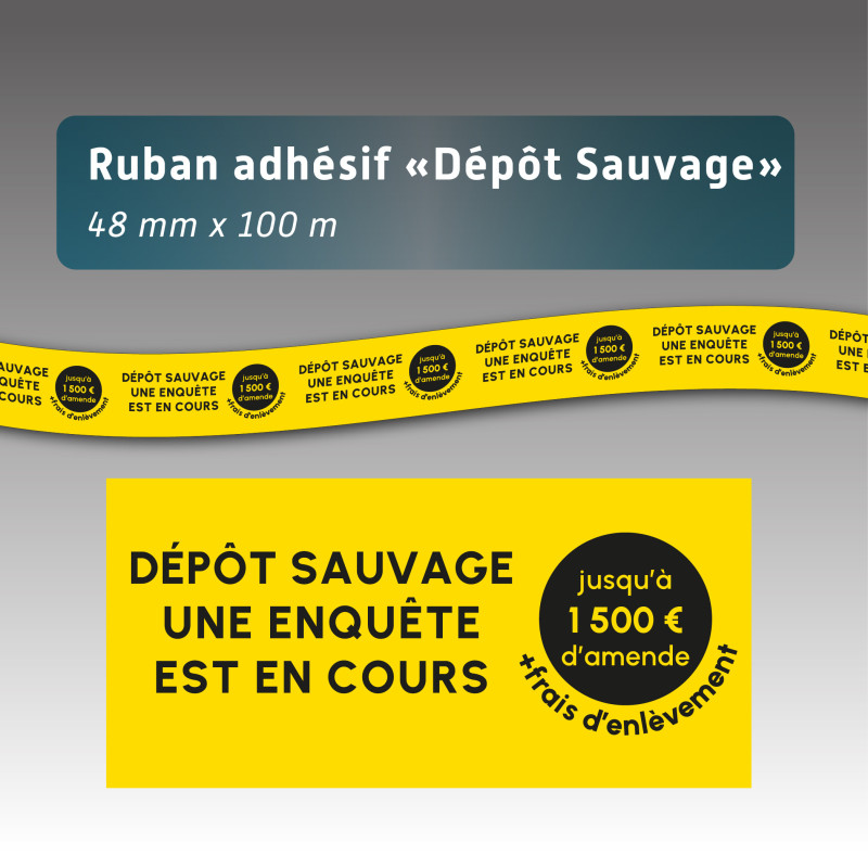 Ruban adhésif « Dépôt Sauvage » – 48 mm x 100 m – Ruban de signalisation pour déchets et ordures Ruban adhésif « Dépôt Sauvage » – 48 mm x 100 m – Ruban de signalisation pour déchets et ordures