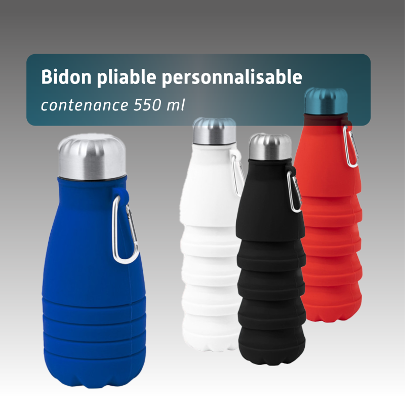 Gourde pliable 550 ml – Silicone et acier inox – Sans BPA