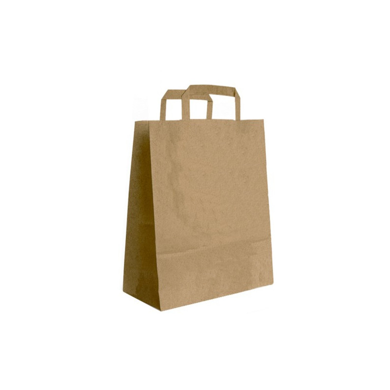 Sac papier kraft moyen 25x11x32 cm | Anses plates | Blanc ou Brun | Fabrication européenne