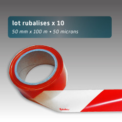 Lot 10 Rubalises de chantier 50mm*100m rouge blanc
