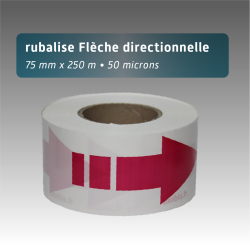 Rubalise plastique blanche 75mm*250m avec une flèche pleine - 4 coloris | Balisage