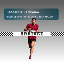 Banderole “ARRIVÉE” – 20 x 400 cm – Motif damier noir et blanc