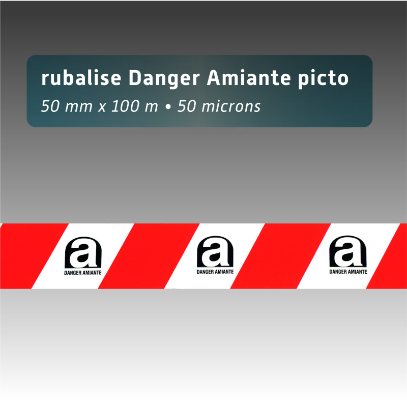 Rubalise Plastique Jaune Danger Amiante avec Pictogramme 50 mm x 100 m