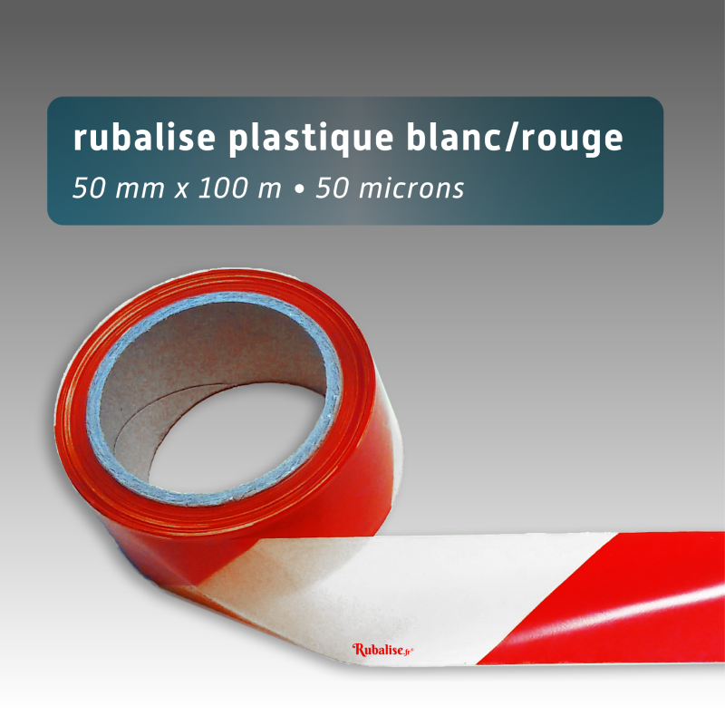 Rubalise de chantier plastique 50mm*100m rouge et blanc