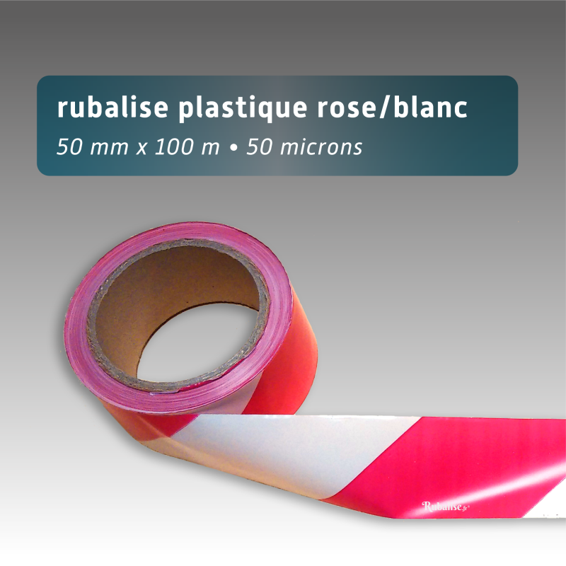 Rubalise de Chantier Plastique Rose/Blanc 50 mm x 100 m | Balisage Sécurité