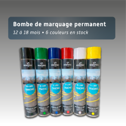 Bombe de marquage tracing 500 peinture permanente - lignes de signalisation - 12 à 18 mois - 6 coloris