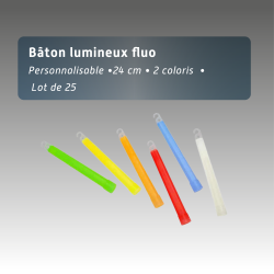 Bâton lumineux fluo 24cm - 2 coloris - lot de 25