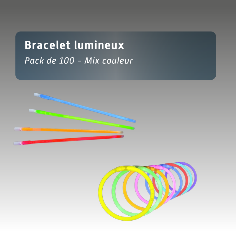 Bracelet lumineux - pack de 100 - Mix couleur