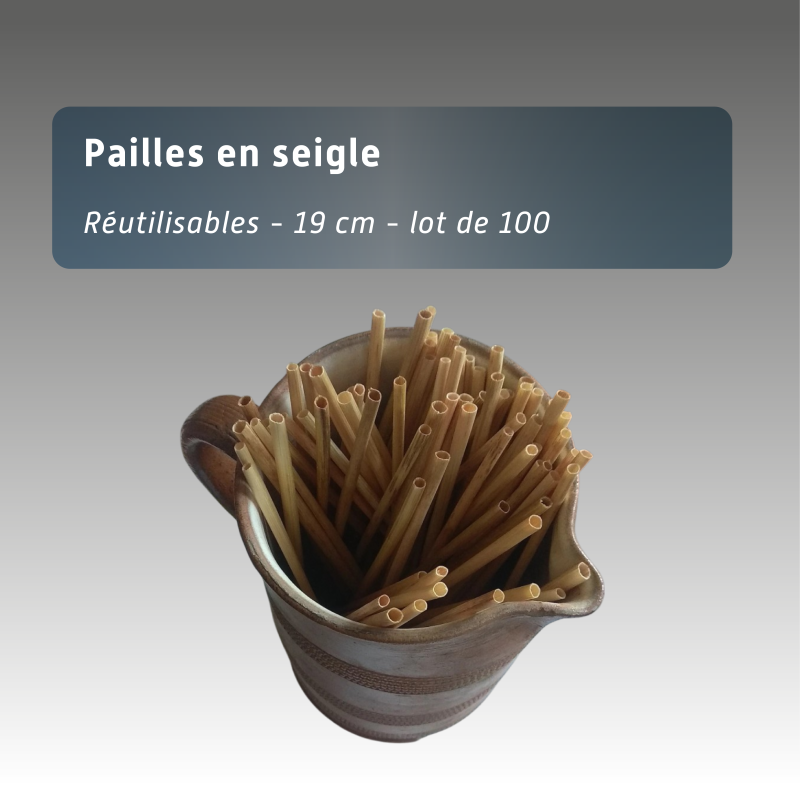Paille à boire en seigle - réutilisable 19cm - lot de 100