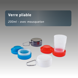 Verre pliable 200 ml, couleur blanc avec mousqueton