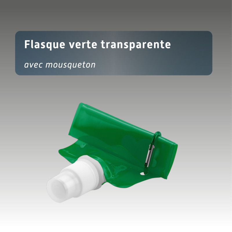 DESTOCKAGE - Flasque verte transparente avec mousqueton
