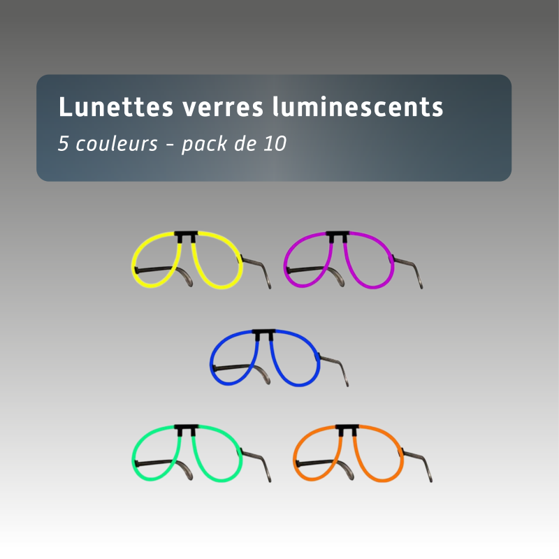 Lunettes verres luminescents - 5 couleurs - paquet de 10