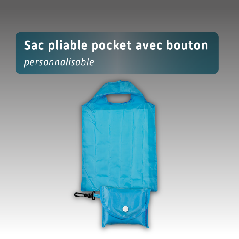 Sac pliable pocket en polyester avec bouton - personnalisable - 6 coloris disponibles