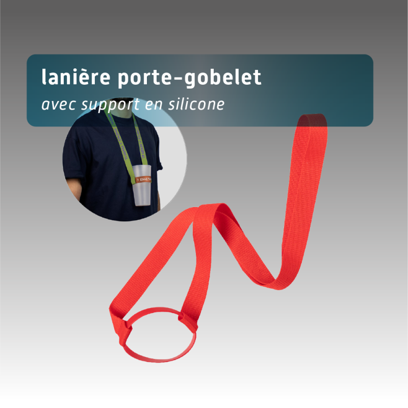Lanière porte-gobelet personnalisable -Tour de cou avec support en silicone