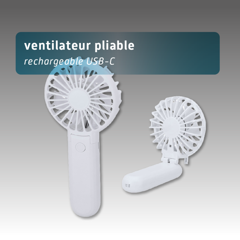 Ventilateur pliable rechargeable USB-C personnalisable -3 vitesses -Batterie 400 mAh