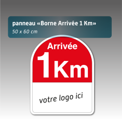 Panneau borne kilométrique Arrivée 1 km personnalisé Aquilux 50 x 60 cm – Signalétique course & événement sportif