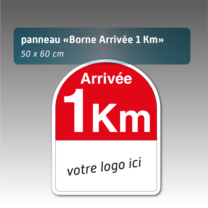 Panneau borne kilométrique Arrivée 1 km personnalisé Aquilux 50 x 60 cm – Signalétique course & événement sportif