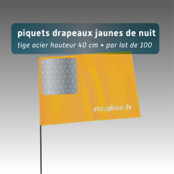 Piquet drapeau de signalisation 40 cm tige acier - lot de 100 - avec pastille réfléchissante