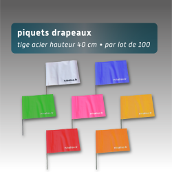 Piquet drapeau de signalisation 40 cm tige acier - lot de 100 - pvc