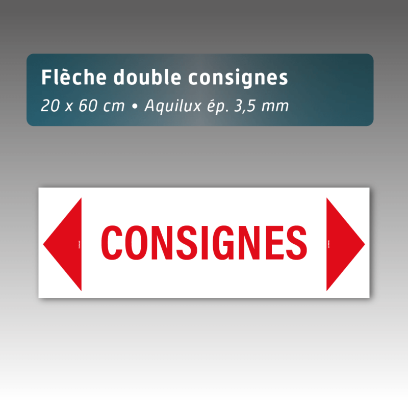 Flèche Aquilux double 20 x 60 cm « Consignes » – Signalétique directionnelle